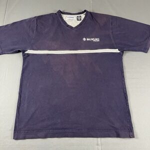 Vintage Suzuki Marine t Shirt Size L Stripe Blue 90s Faded V Neck